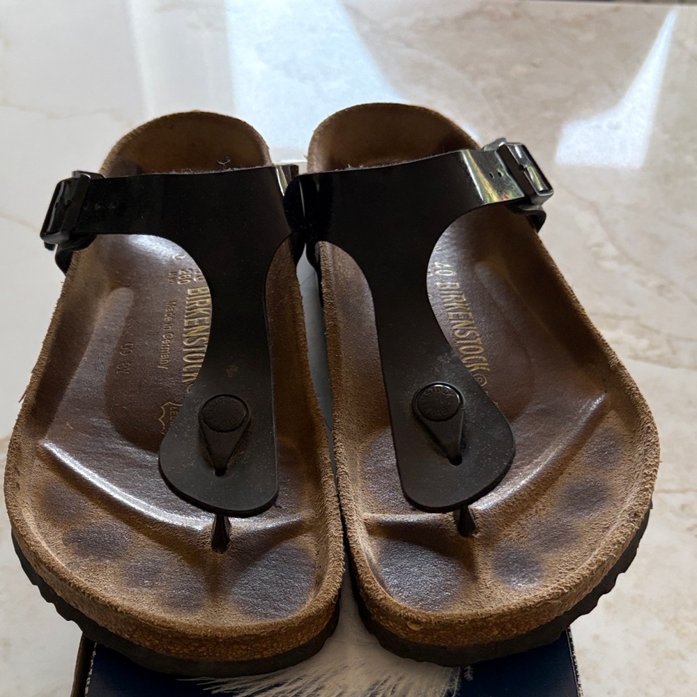 Birkenstock Black and Tan Thong Sandals